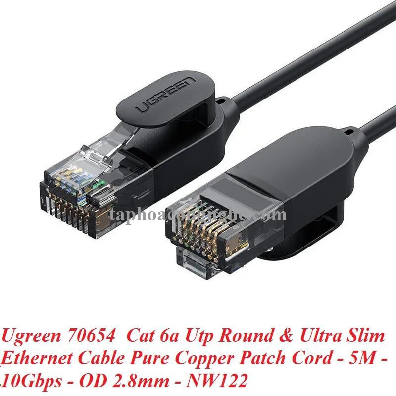Ugreen 70654 5M cat6a 10Gbps 500MHz OD2.8mm Utp cáp mạng siêu mỏng thuần đồng màu đen NW122 30070654